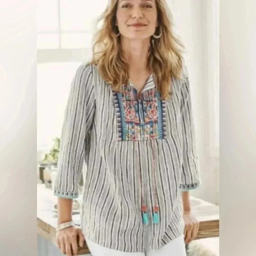 J. Jill | love linen women’s embroidered kimono top. Size: M - Picture 16 of 16